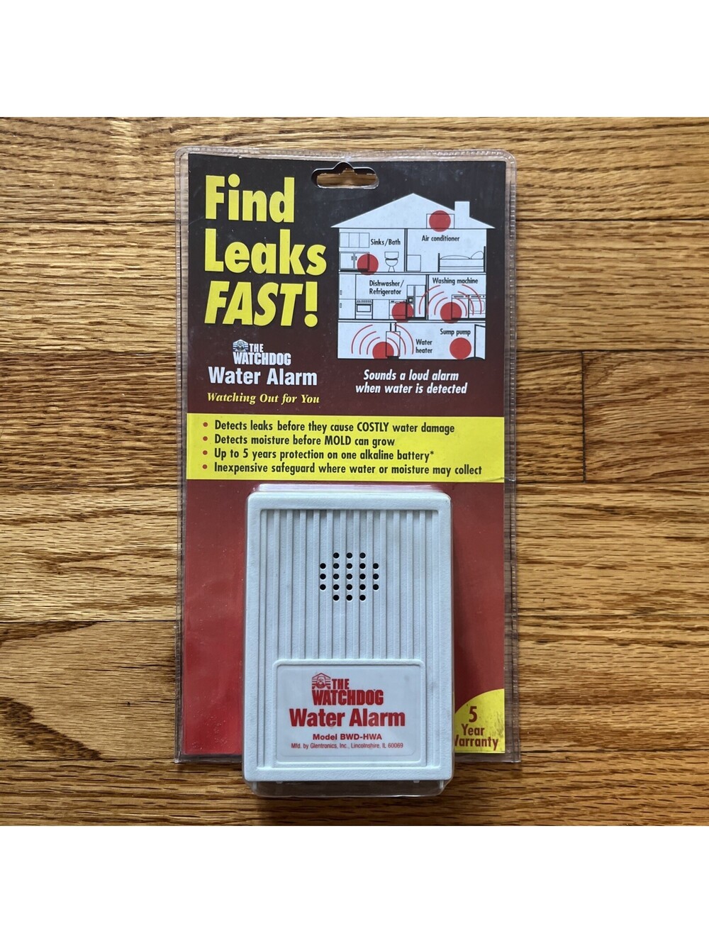 Glentronics Basement Watchdog BWD- HWA Water Alarm 110 DB Leak Detector White